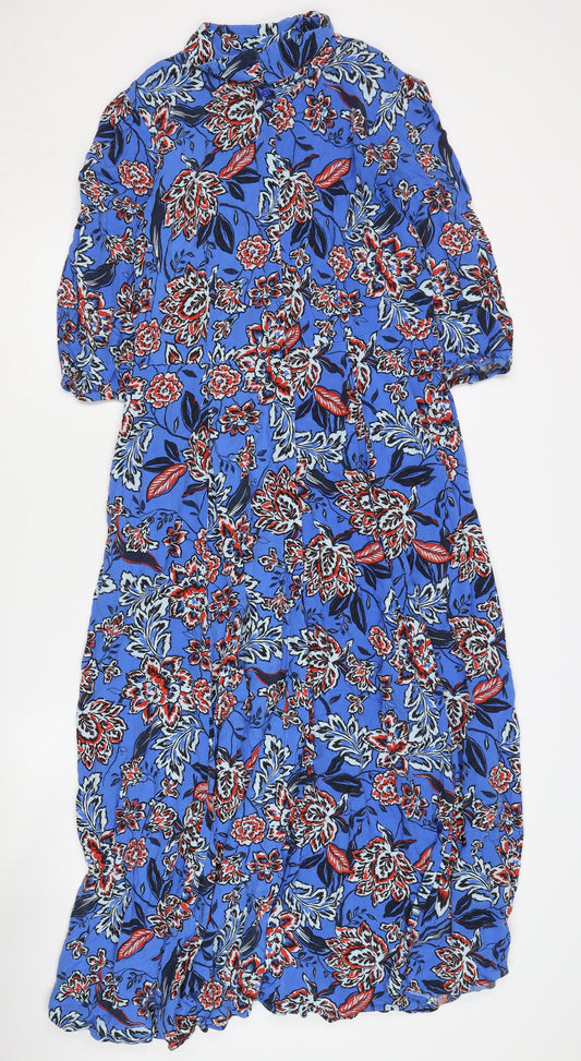 Next Women's Blue Floral High Neck Dress Size 12