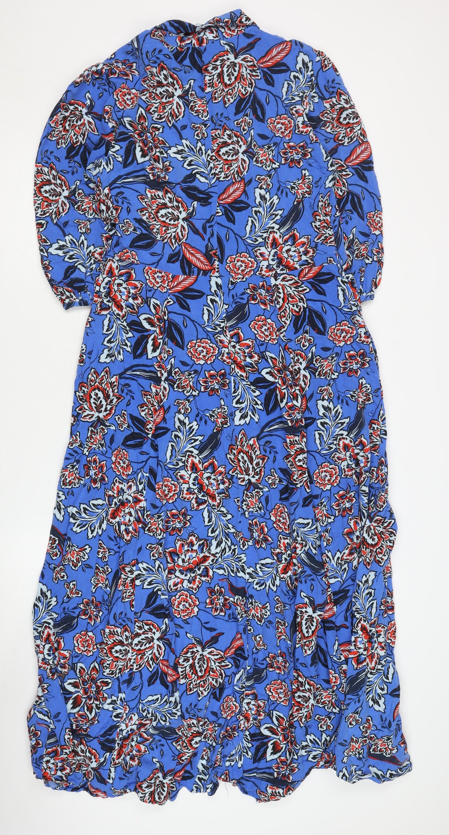 Next Women's Blue Floral High Neck Dress Size 12