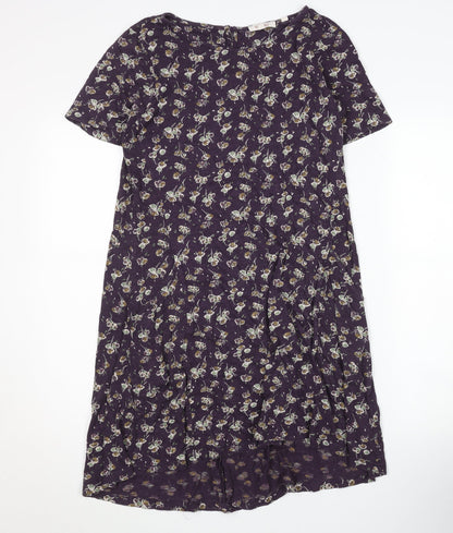 Fat Face Floral Purple Short Sleeve Dress - Size 8, Women