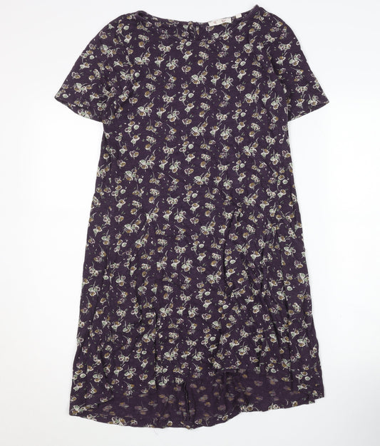 Fat Face Floral Purple Short Sleeve Dress - Size 8, Women