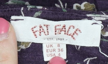 Fat Face Floral Purple Short Sleeve Dress - Size 8, Women