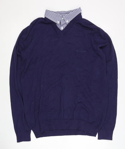 Pierre Cardin Men's Blue M V-Neck Cotton Pullover Jumper