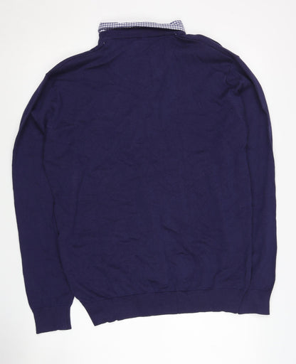 Pierre Cardin Men's Blue M V-Neck Cotton Pullover Jumper