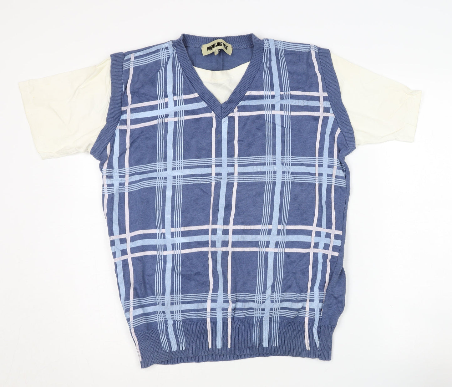 Poetic Justice Men's Blue Check Knit Vest