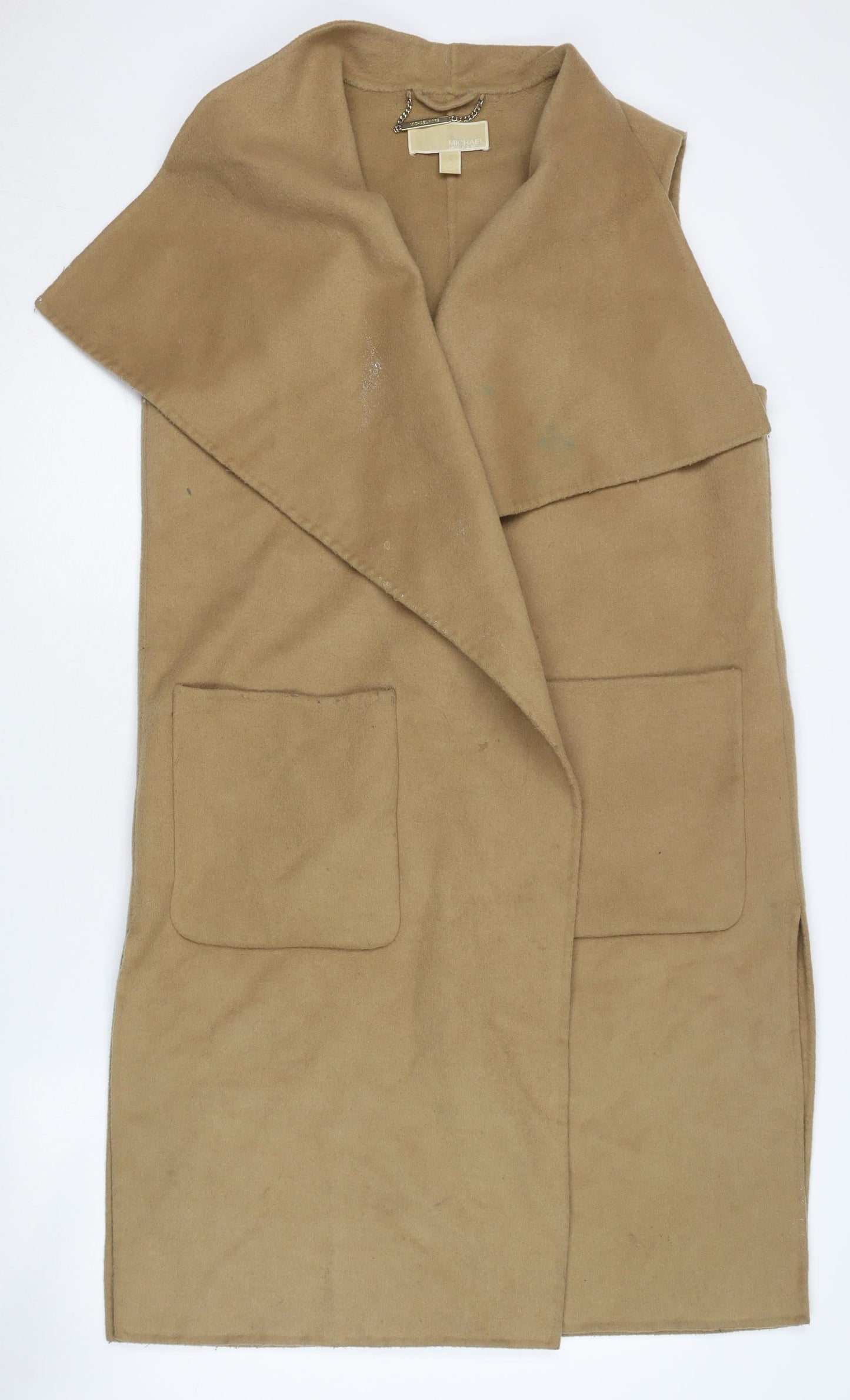 Michael Kors Women's Beige Wool Waistcoat, Size L, Casual Open