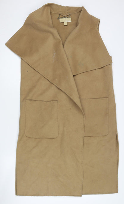 Michael Kors Women's Beige Wool Waistcoat, Size L, Casual Open