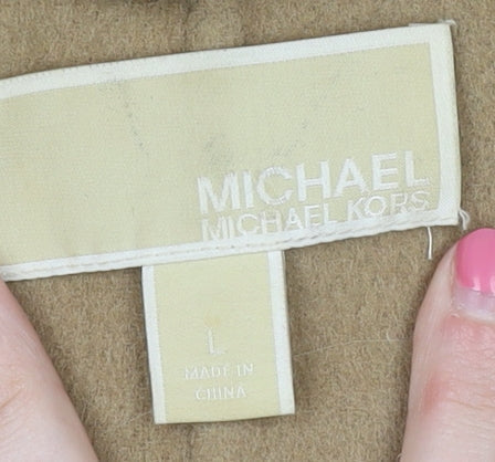 Michael Kors Women's Beige Wool Waistcoat, Size L, Casual Open