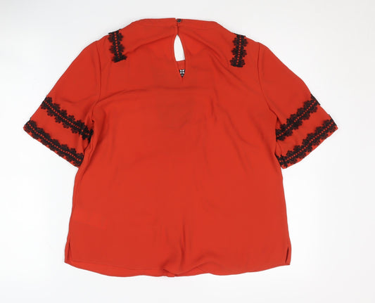 Karen Millen Women's Red Embroidered Blouse, Size 12