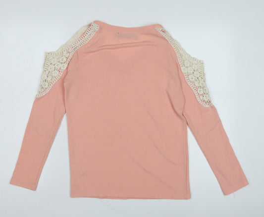 Boohoo Pink V-Neck Cold Shoulder Knit Jumper S