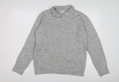 M&Co Women's Grey Collared Jumper Size 10