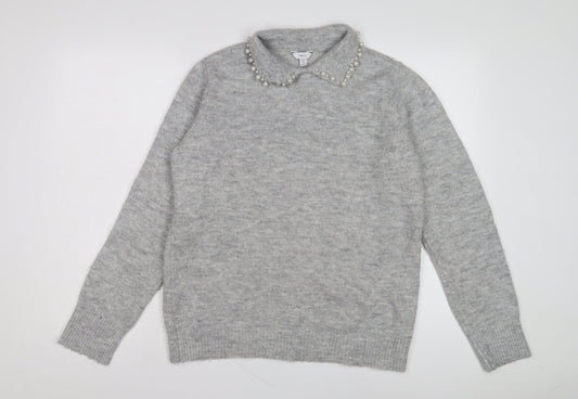 M&Co Women's Grey Collared Jumper Size 10
