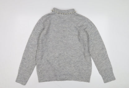 M&Co Women's Grey Collared Jumper Size 10