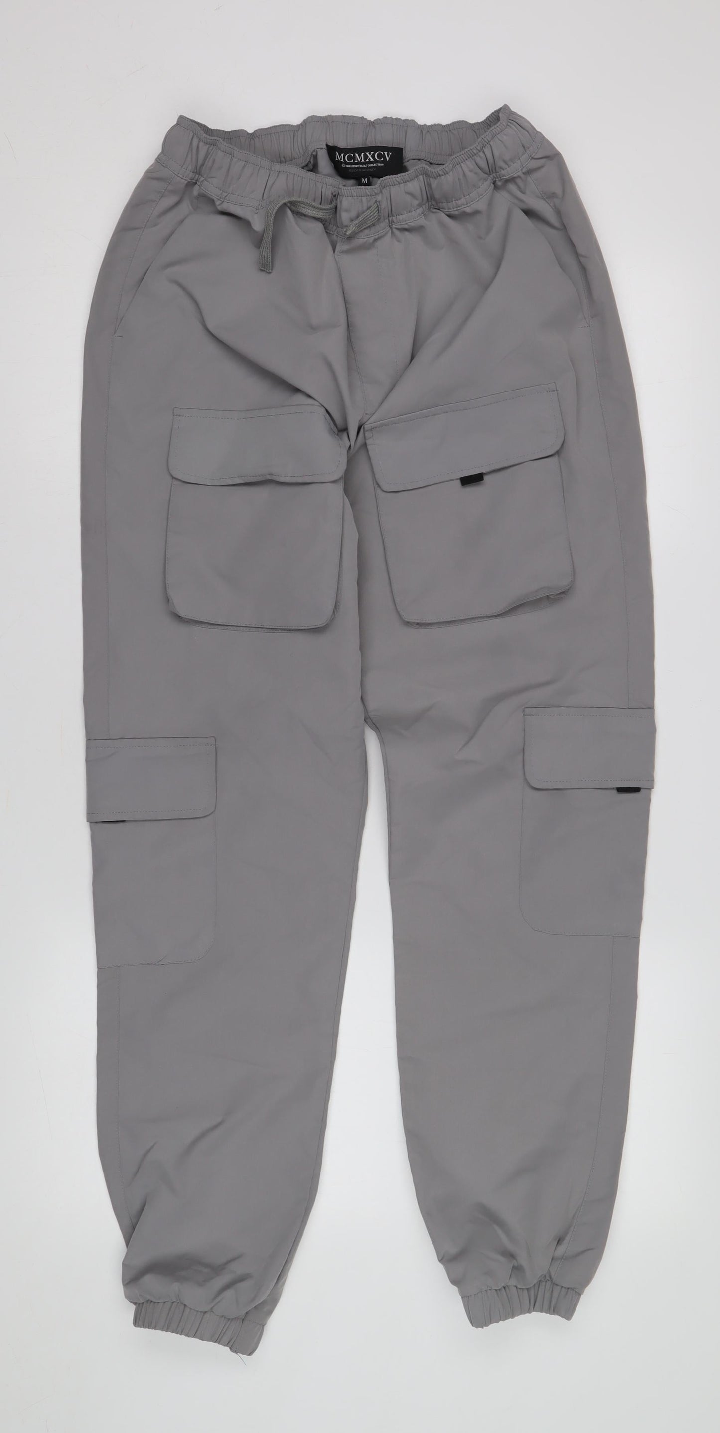 MCMXCV Women's Grey Cargo Trousers, M, Casual Elastic Waist