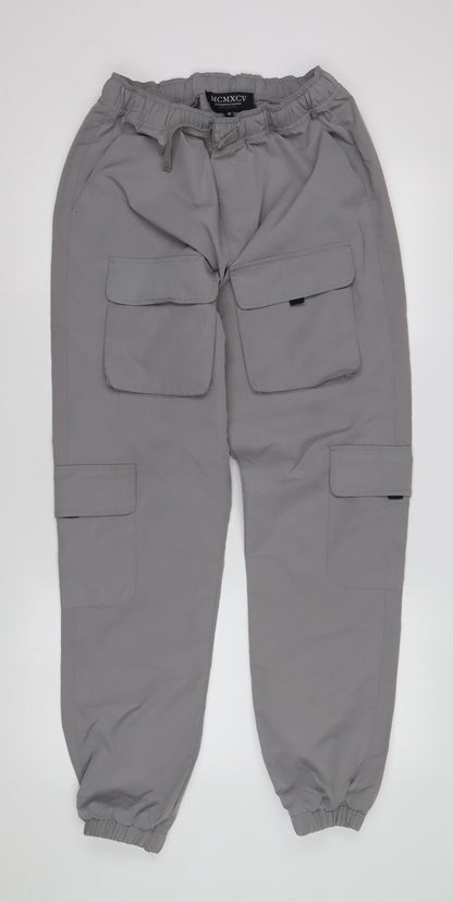 MCMXCV Women's Grey Cargo Trousers, M, Casual Elastic Waist