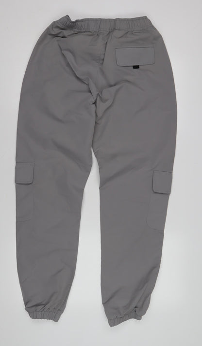 MCMXCV Women's Grey Cargo Trousers, M, Casual Elastic Waist