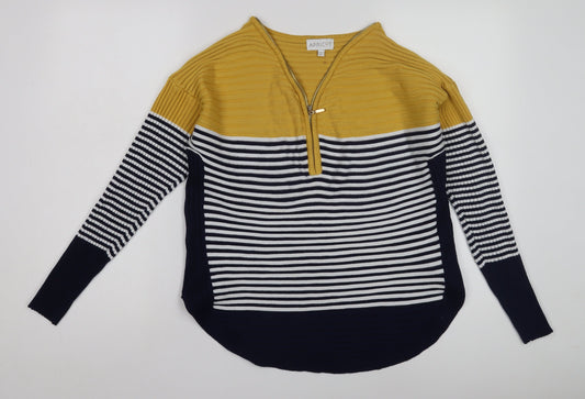 Apricot Women's Multicoloured Stripe Full Zip Jumper L