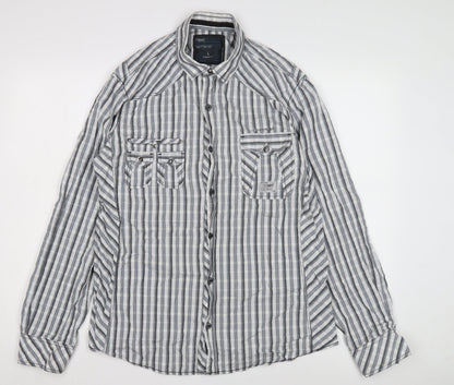 Next Men's Grey Slim Fit Striped Button-Up Shirt L