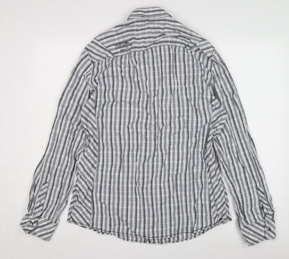 Next Men's Grey Slim Fit Striped Button-Up Shirt L