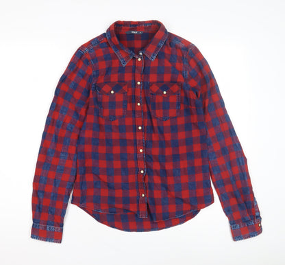 Womens UK Size 8 Only Red Basic Button-Up