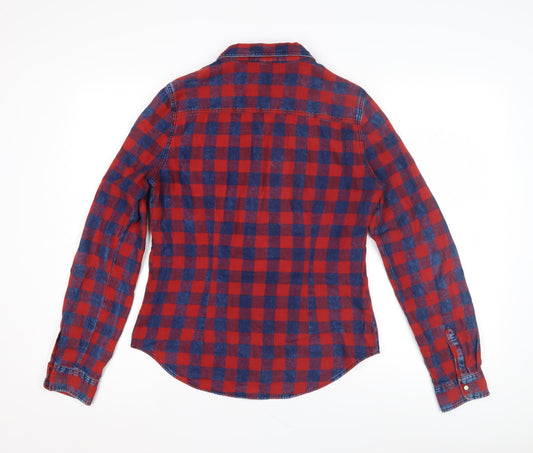 Womens UK Size 8 Only Red Basic Button-Up