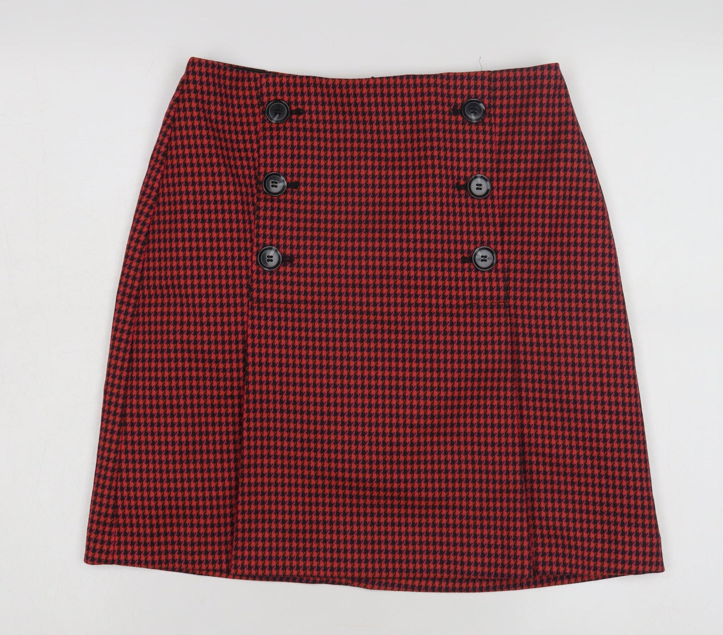 Marks and Spencer Red Pencil Skirt, Size 8, Button Accent