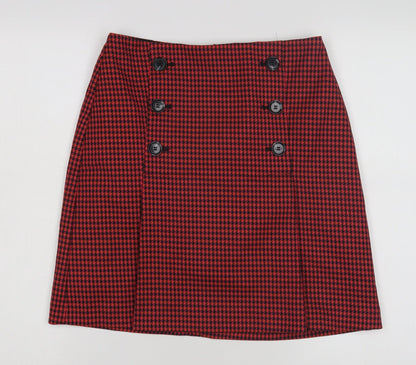 Marks and Spencer Red Pencil Skirt, Size 8, Button Accent