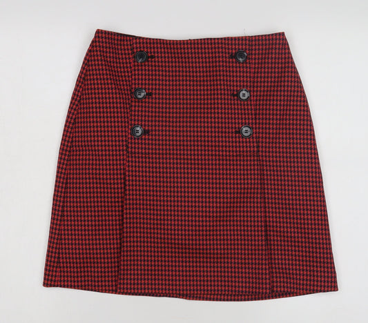 Marks and Spencer Red Pencil Skirt, Size 8, Button Accent