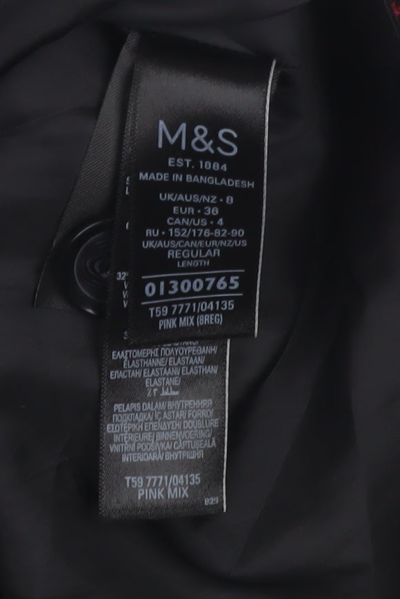 Marks and Spencer Red Pencil Skirt, Size 8, Button Accent