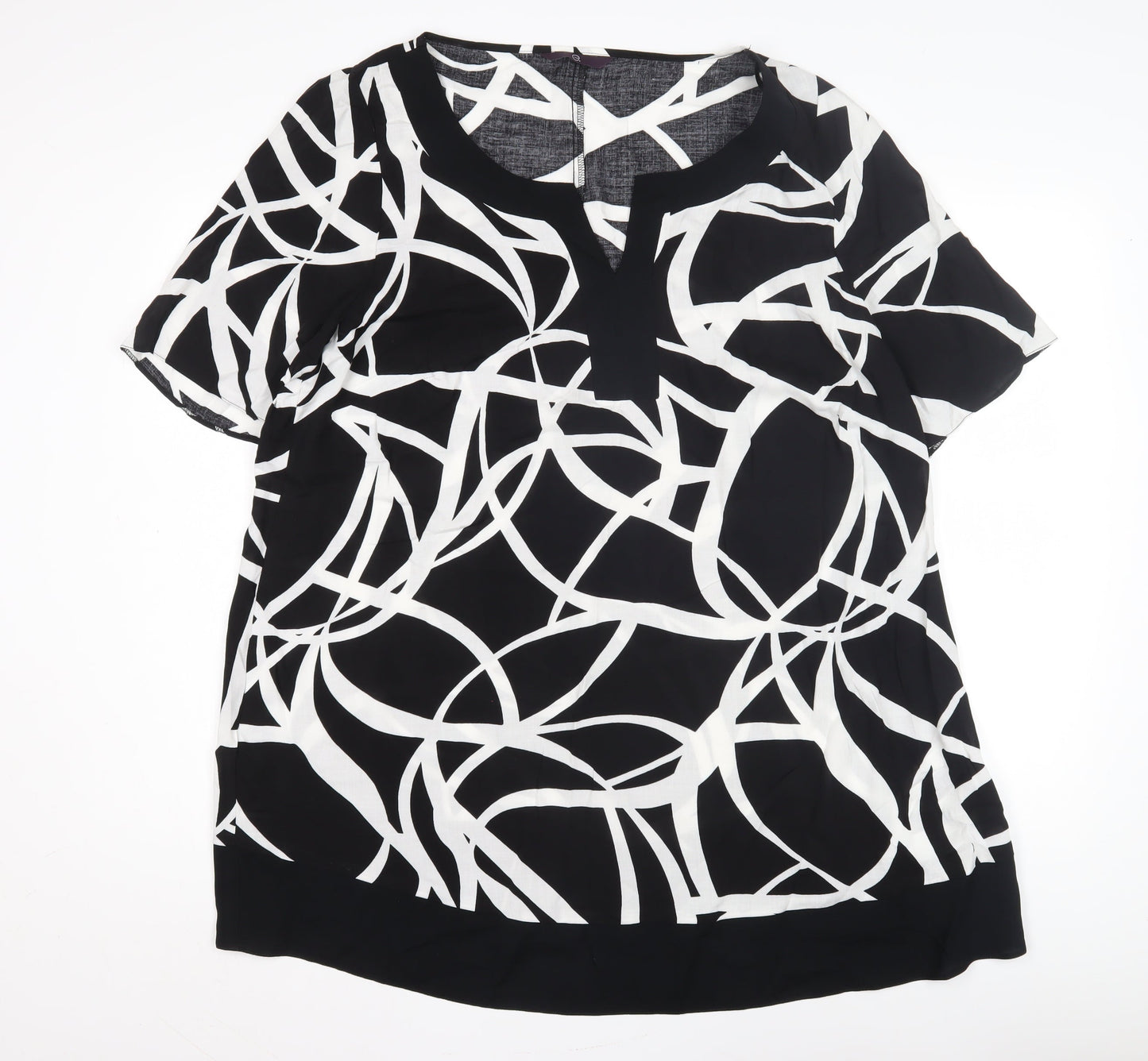 Evans Women's Black Geometric Blouse, Size 20, Henley Neck