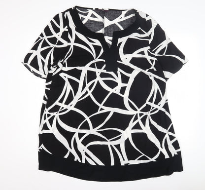 Evans Women's Black Geometric Blouse, Size 20, Henley Neck