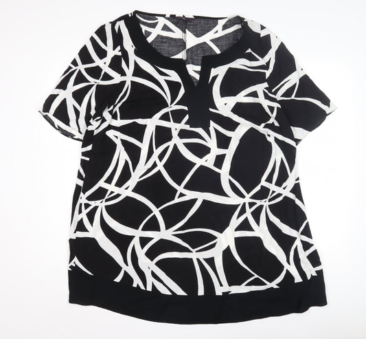 Evans Women's Black Geometric Blouse, Size 20, Henley Neck