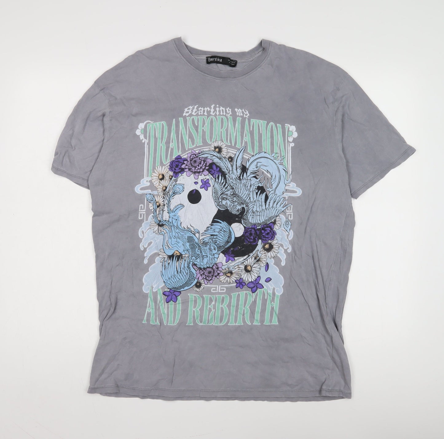 Womens UK Size M Bershka Grey Basic T-Shirt