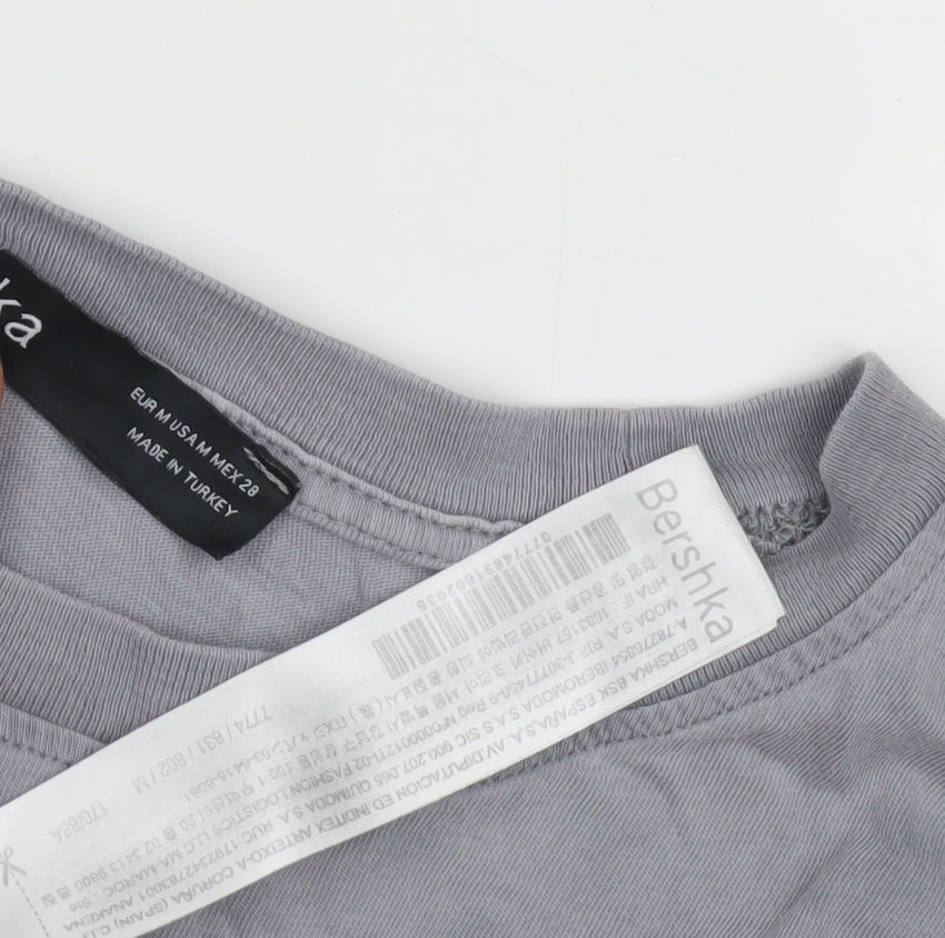 Womens UK Size M Bershka Grey Basic T-Shirt