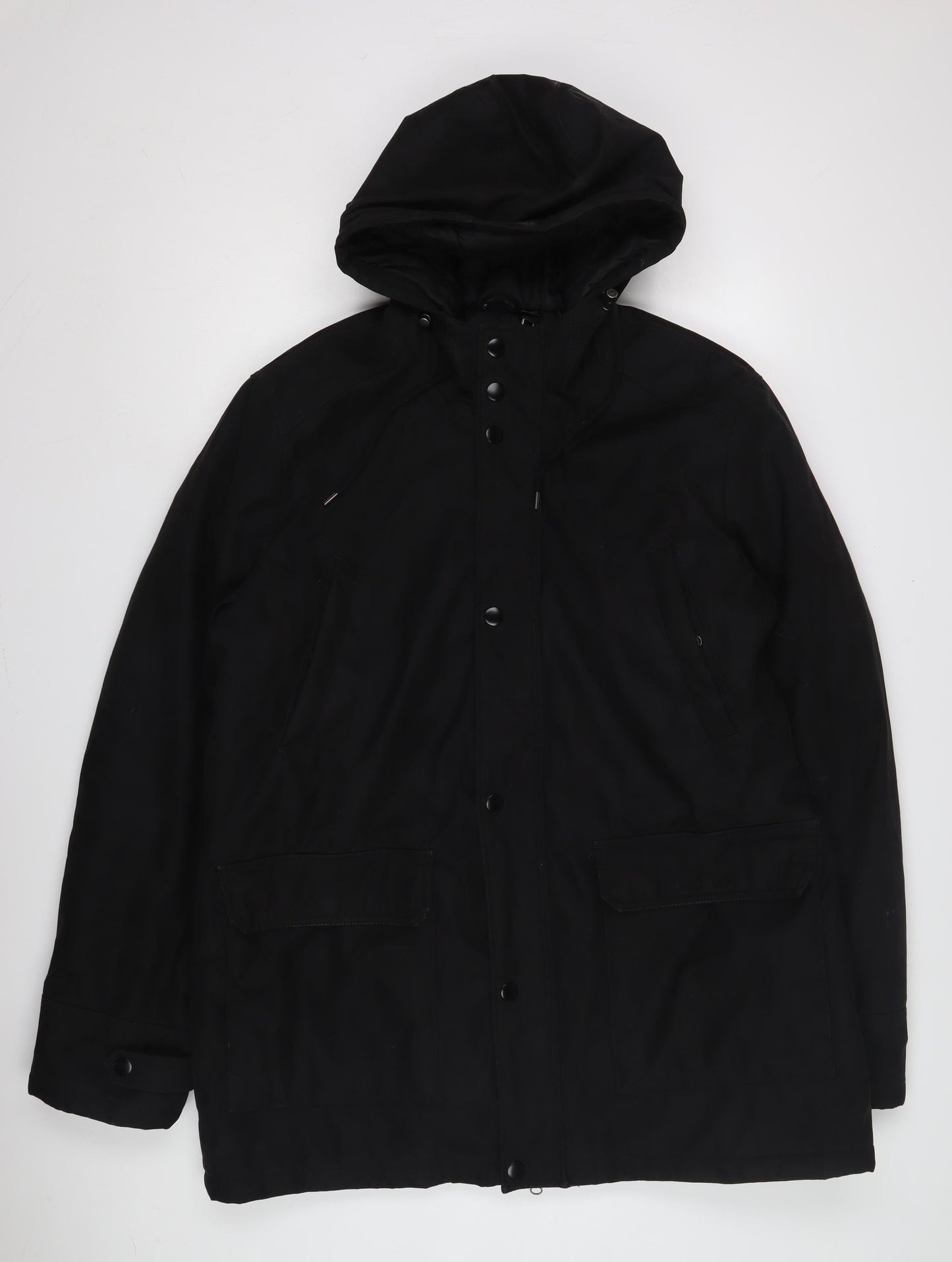 Livergy Unisex Black Parka Jacket, Size 12, Hooded, Zip/Button