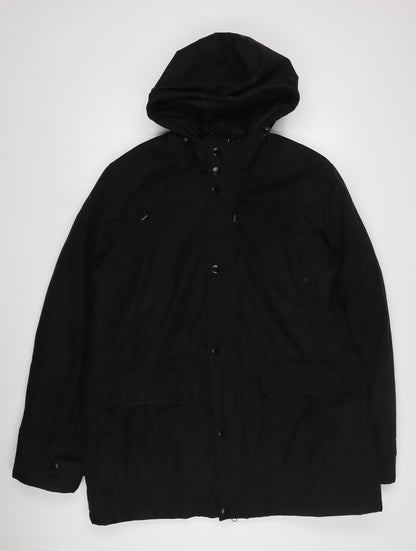 Livergy Unisex Black Parka Jacket, Size 12, Hooded, Zip/Button