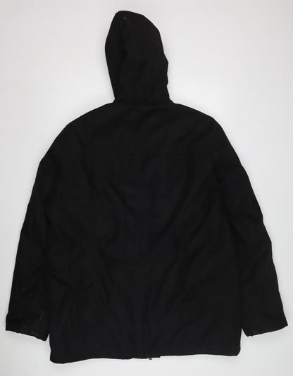 Livergy Unisex Black Parka Jacket, Size 12, Hooded, Zip/Button