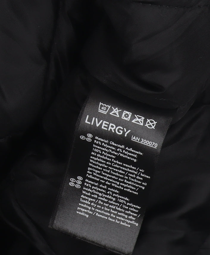 Livergy Unisex Black Parka Jacket, Size 12, Hooded, Zip/Button