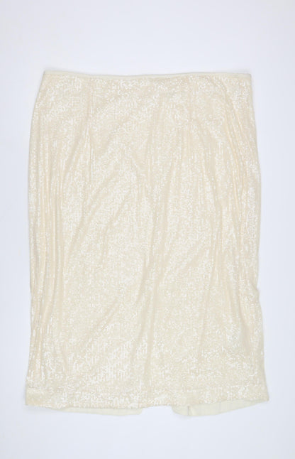 Marks & Spencer Women's Ivory Sequin Pencil Skirt - Size 24