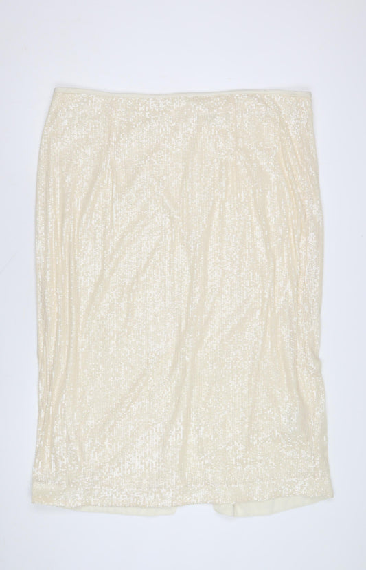 Marks & Spencer Women's Ivory Sequin Pencil Skirt - Size 24