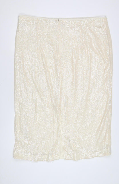 Marks & Spencer Women's Ivory Sequin Pencil Skirt - Size 24