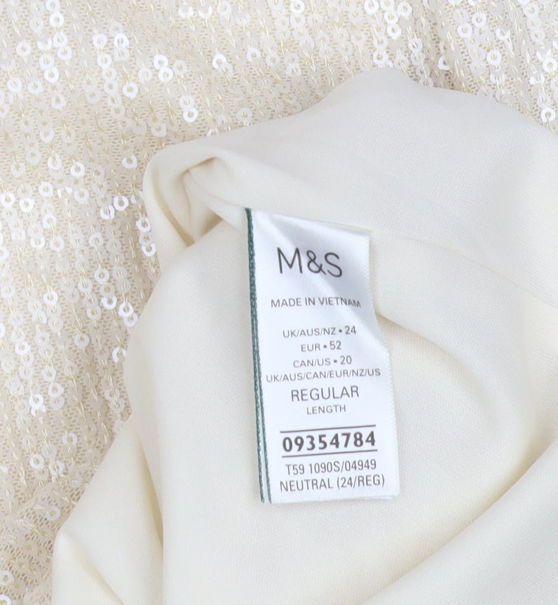 Marks & Spencer Women's Ivory Sequin Pencil Skirt - Size 24