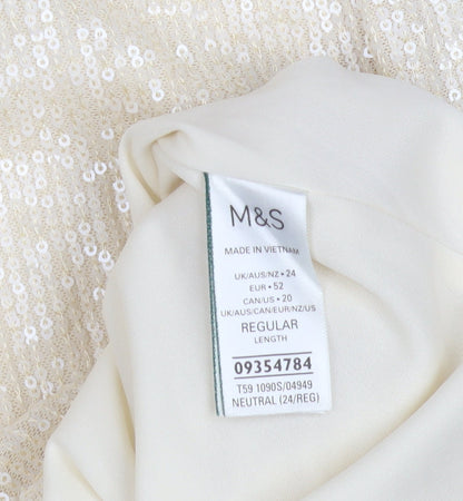 Marks & Spencer Women's Ivory Sequin Pencil Skirt - Size 24