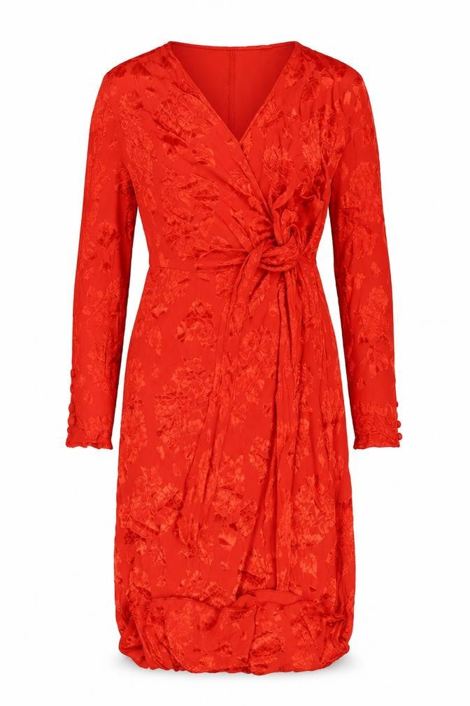 Front view of Trafaluc Red Floral Bodycon Dress M