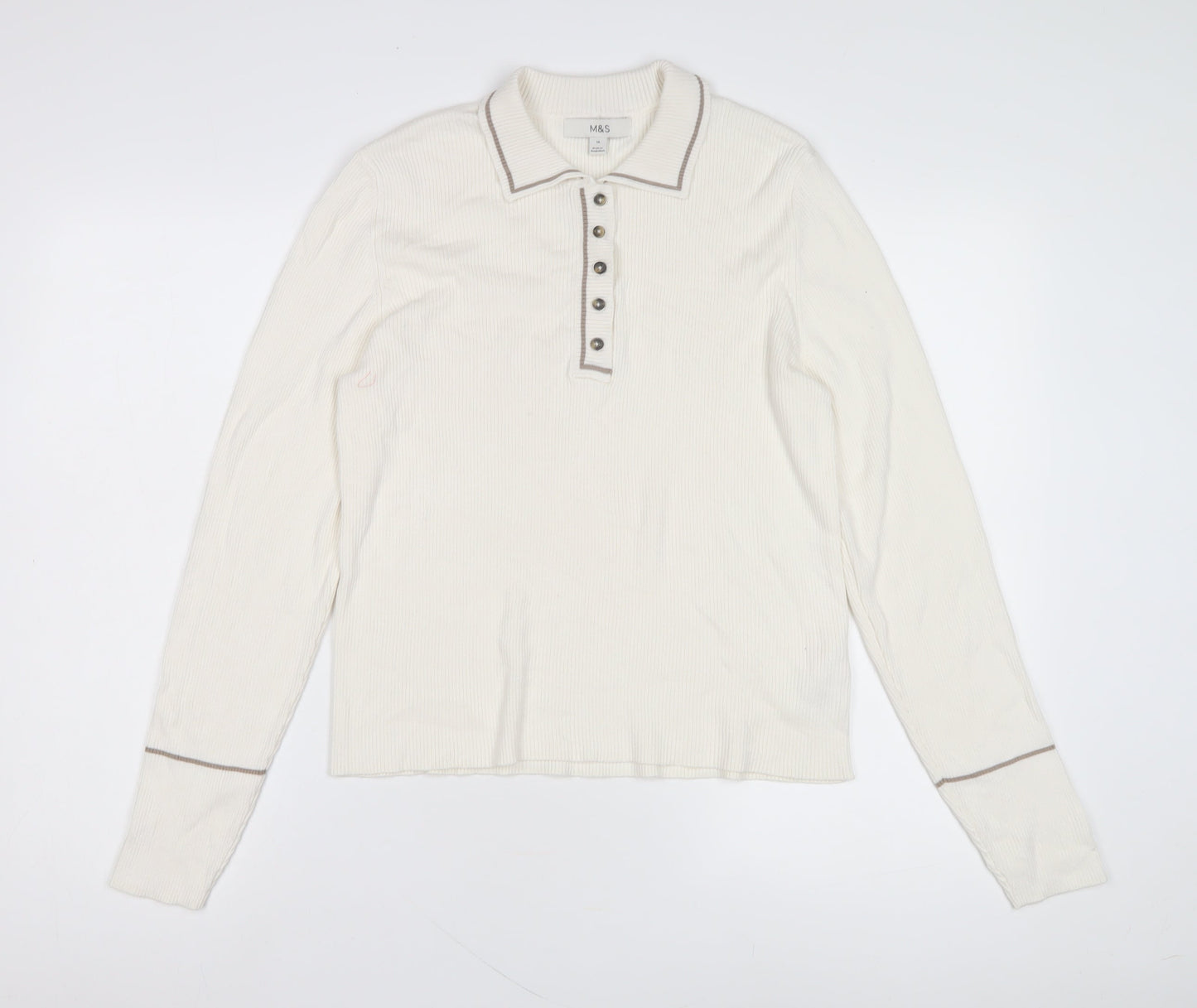Marks and Spencer Men's White Long Sleeve Polo Shirt