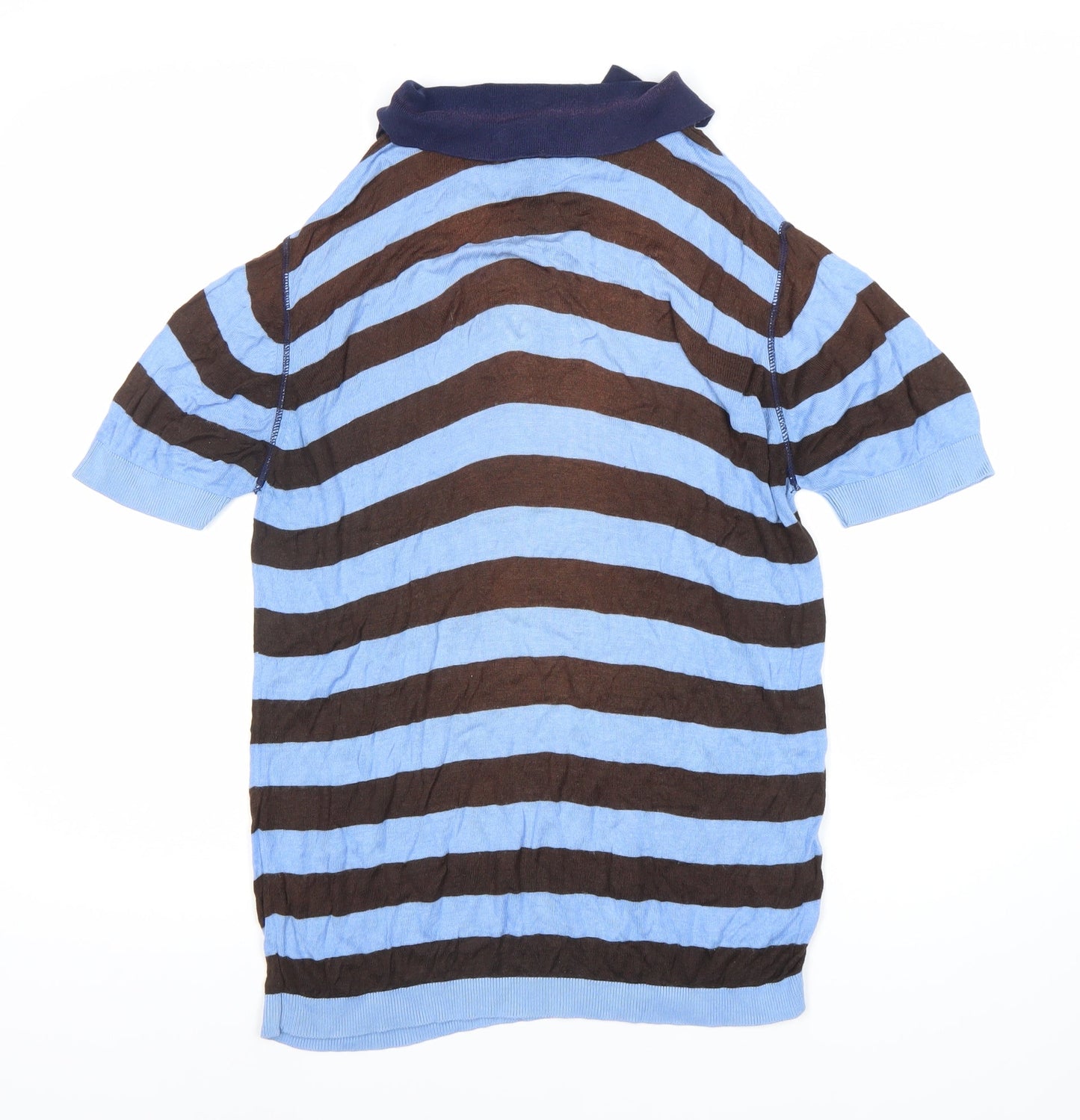 Zara Men's Blue Striped Polo Shirt