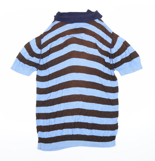Zara Men's Blue Striped Polo Shirt
