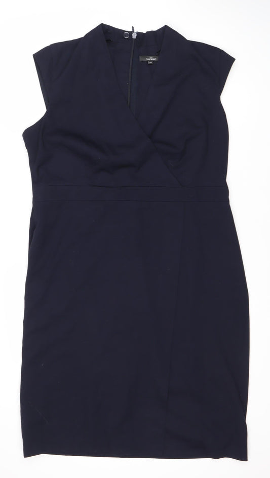 Next Women's Black Sheath Dress Size 16 Short Sleeve V-Neck