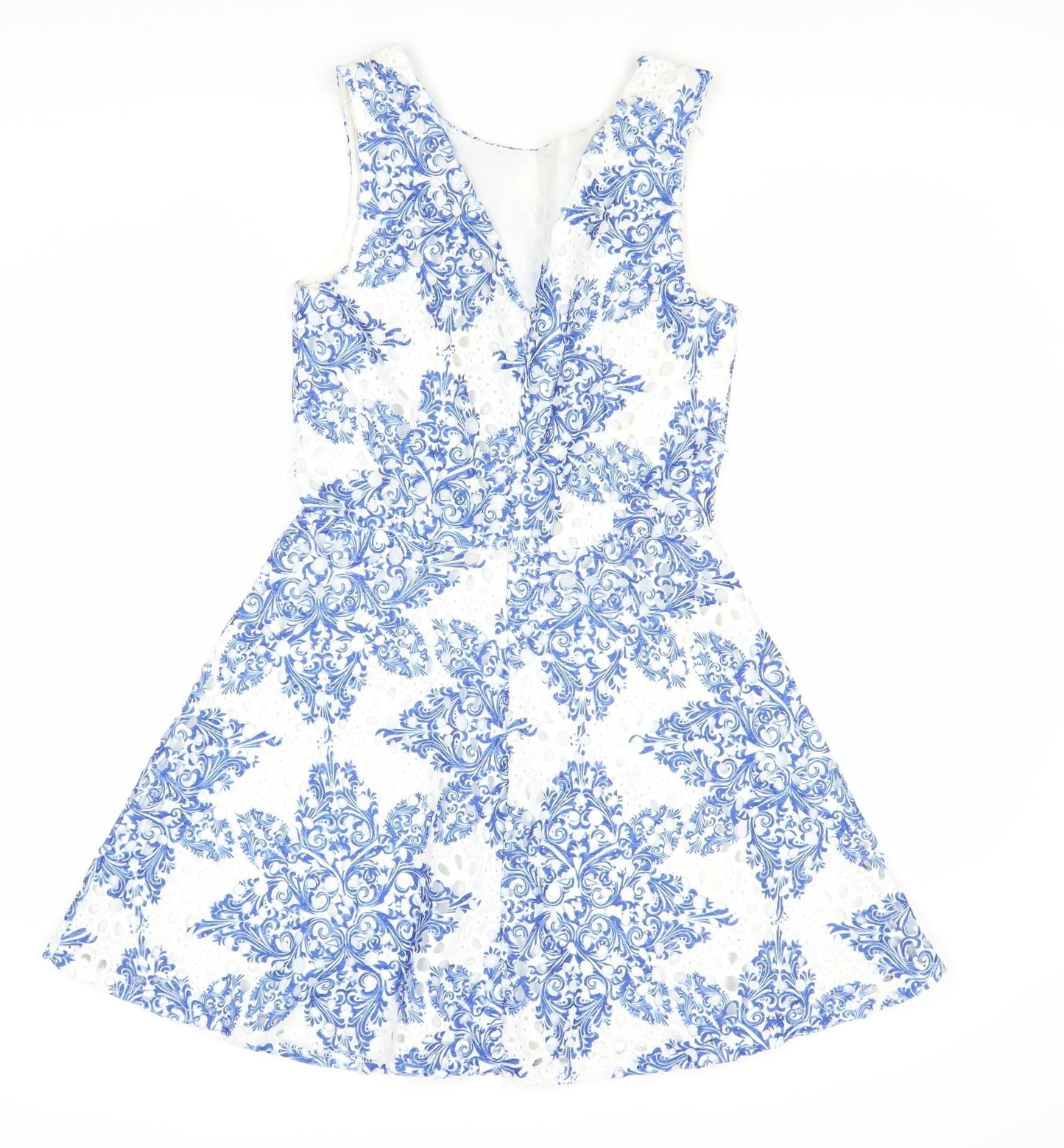 QUIZ Women's Blue White Geometric Dress Size 8