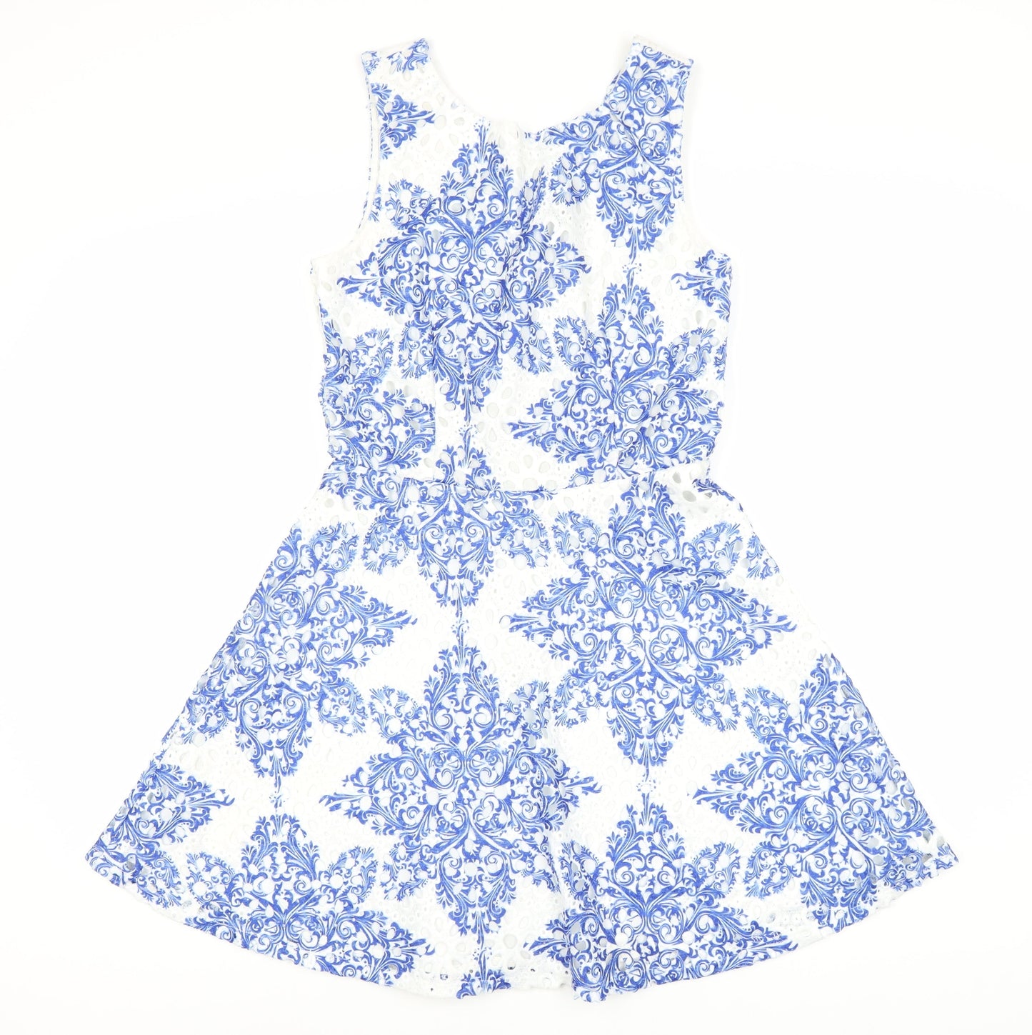 QUIZ Women's Blue White Geometric Dress Size 8