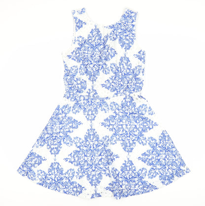 QUIZ Women's Blue White Geometric Dress Size 8